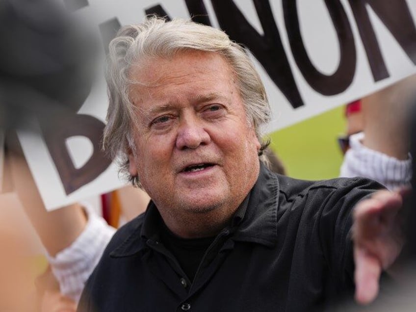 Steve Bannon speaks outside Danbury Federal Correctional Institution, Monday, July 1, 2024