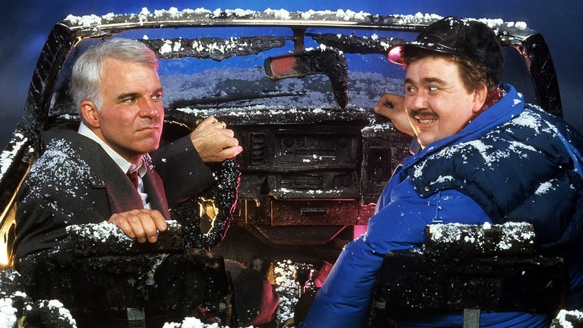 Steve Martin and John Candy in a promotional still for Planes Trains and Automobiles