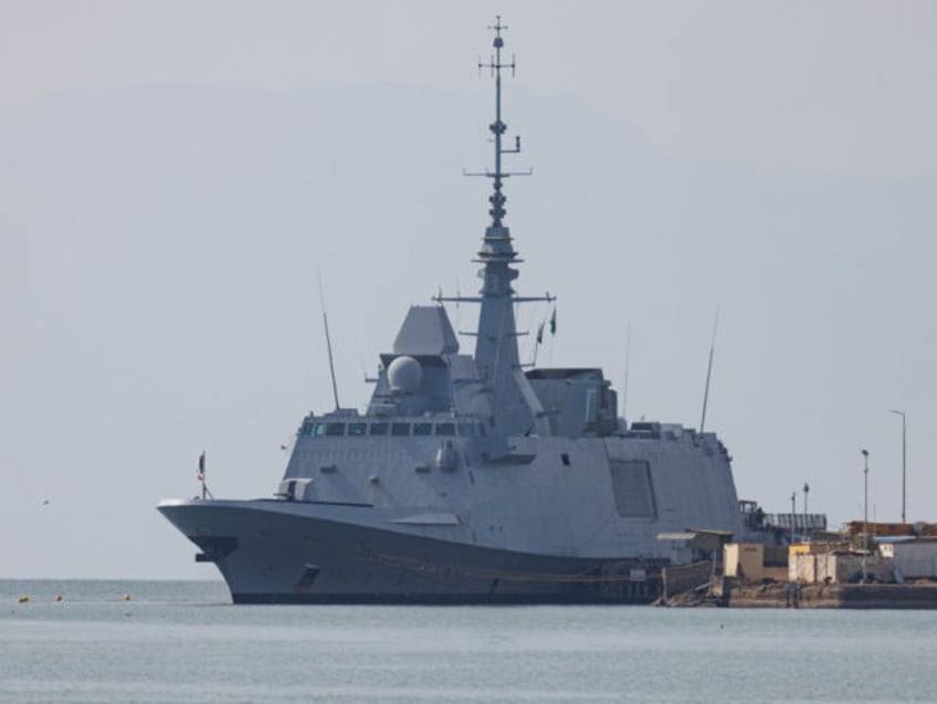 DJIBOUTI, DJIBOUTI - JANUARY 20: The French navy ship, the FS Languedoc (D653), as seen in port on January 20, 2024 in Djibouti, Djibouti. Attacks on commercial ships by Yemen's Houthi rebel group, who say they are acting in protest of Israel's war in Gaza, have imperilled a vital global …