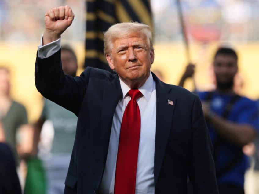 EAST RUTHERFORD, NEW JERSEY - JULY 13: U.S. President Donald Trump gestures following the