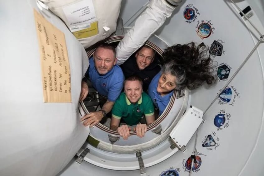 This photo provided by NASA shows the four crew members of NASA’s SpaceX Crew-9 mission,