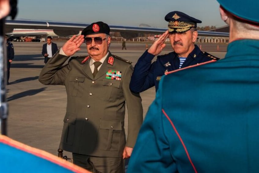 Khalifa Haftar, at left, on a visit to Moscow in September, 2023, is now in his early 80s
