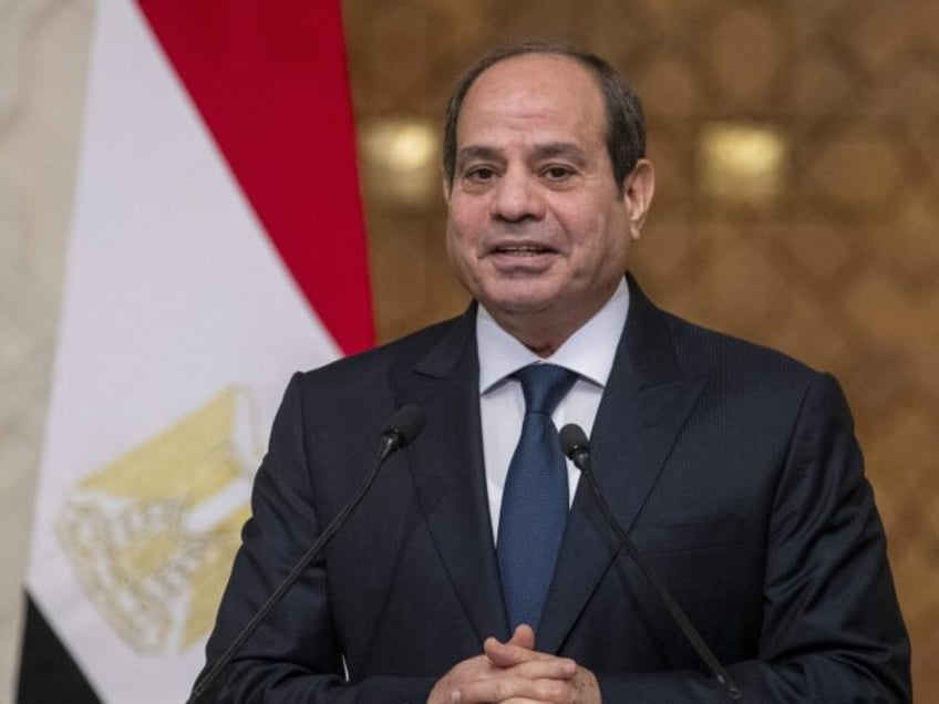 Egypt's president Abdul Fatah El-Sisi talks to the press after a meeting at the Palace in Cairo, part of a visit of both Belgian and Spanish Prime Ministers (incoming and outgoing presidency of Europe) to Egypt, in Cairo, Friday 24 November 2023. The two heads of government have visited Israel …