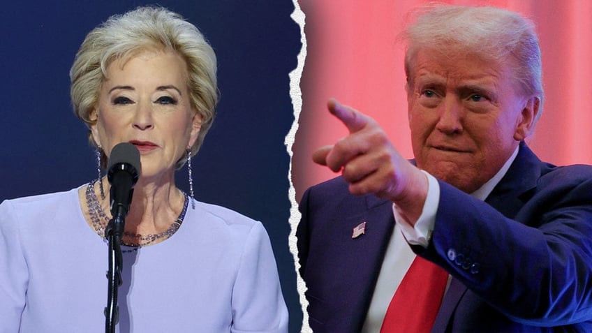 LInda McMahon, left; Trump, right in photo split