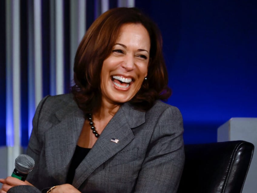 Vice President Kamala Harris laughs during an event for the Asian American Pacific Islande