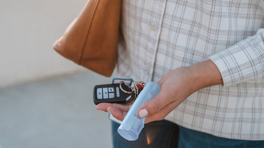 sabre pepper spray on a keychain