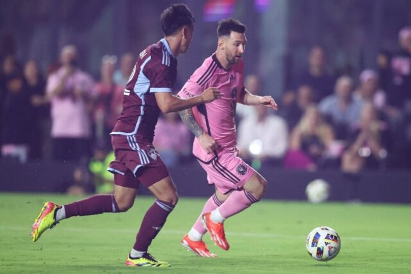 Lionel Messi of Inter Miami dribbles up field during the second half against the Colorado