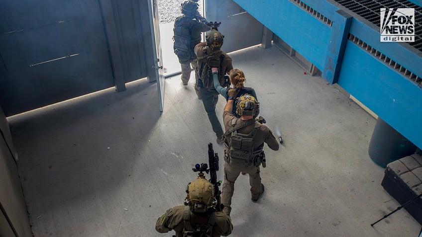 Homeland Security Investigations SWAT Team perform drills at Octovio "Ox" Gonzales SWAT Complex in LaPlas, Louisiana, Wednesday, January 15, 2025. The training, while routine, is part of the upcoming preparations for Super Bowl next month.