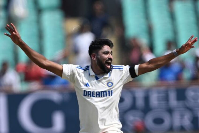 Indian bowler Mohammed Siraj celebrates after taking a wicket on day three of the third cr