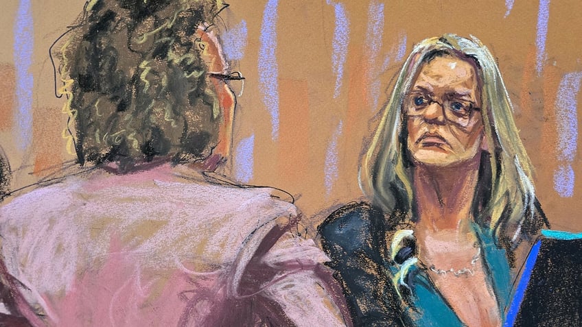 Stormy Daniels is questioned by defense attorney Susan Necheles during Former U.S. President Donald Trump's criminal trial