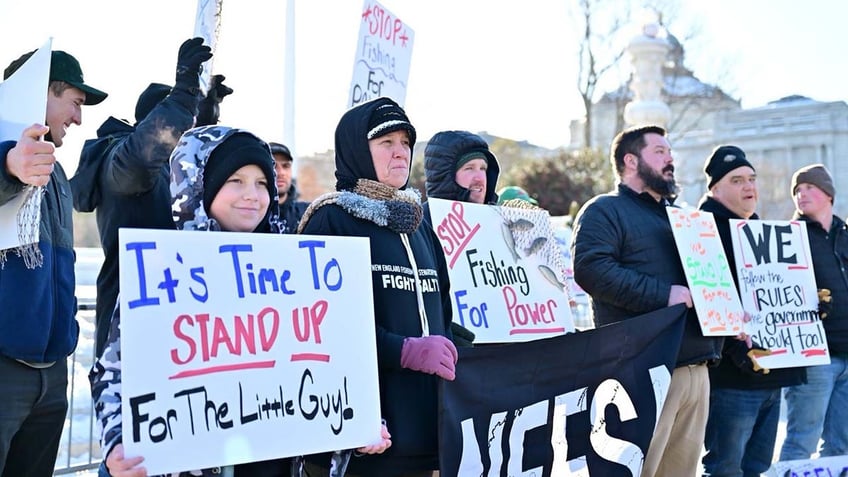 New England and New Jersey fisherman rally outside the Supreme Court Wednesday morning.<strong> </strong>