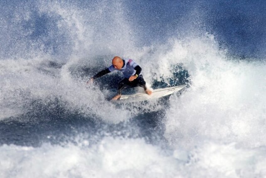 Kelly Slater competes during the Margaret River Pro in Perth, Western Australia