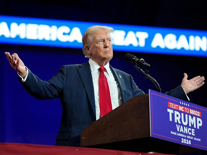 Republican presidential candidate former President Donald Trump speaks at a campaign rally