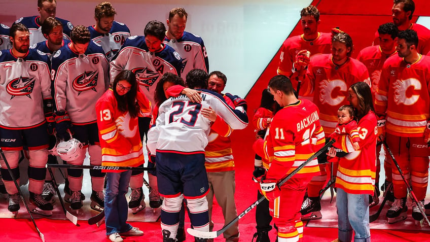 Johnny Gaudreau’s family during ceremonial puck drop