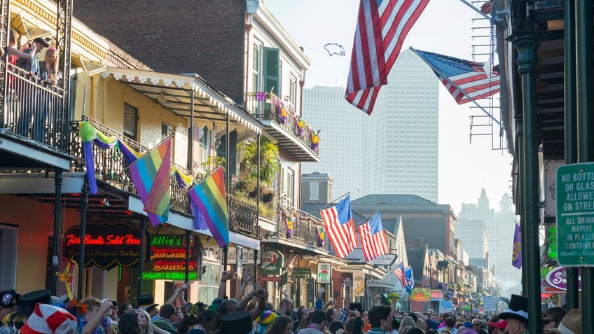 Bourbon Street crowd during Mardi Gras