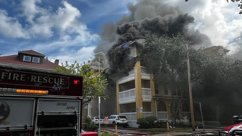 smoke billowing from building