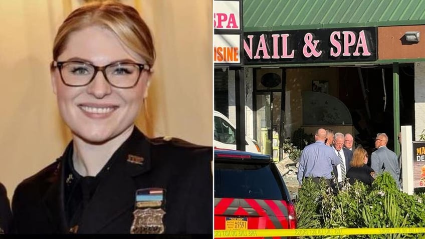 A split of Emilia Rennhack in her police uniform and the crash scene