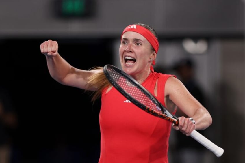 Ukraine's Elina Svitolina celebrates match point against Italy's Jasmine Paolini