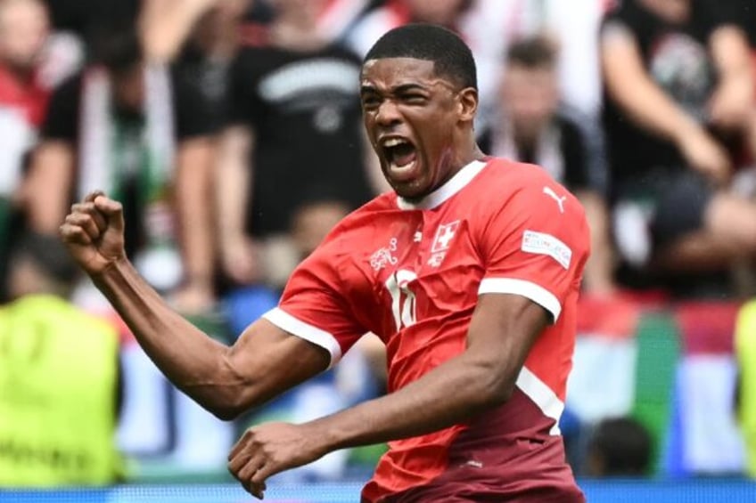 Switzerland's Kwadwo Duah celebrates scoring against Hungary at Euro 2024