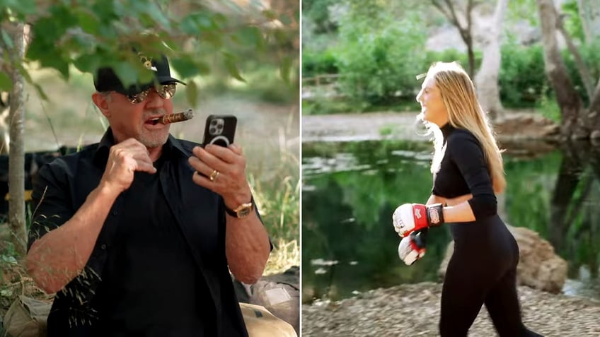 Split screen of Sylvester Stallone and Sophia Stallone