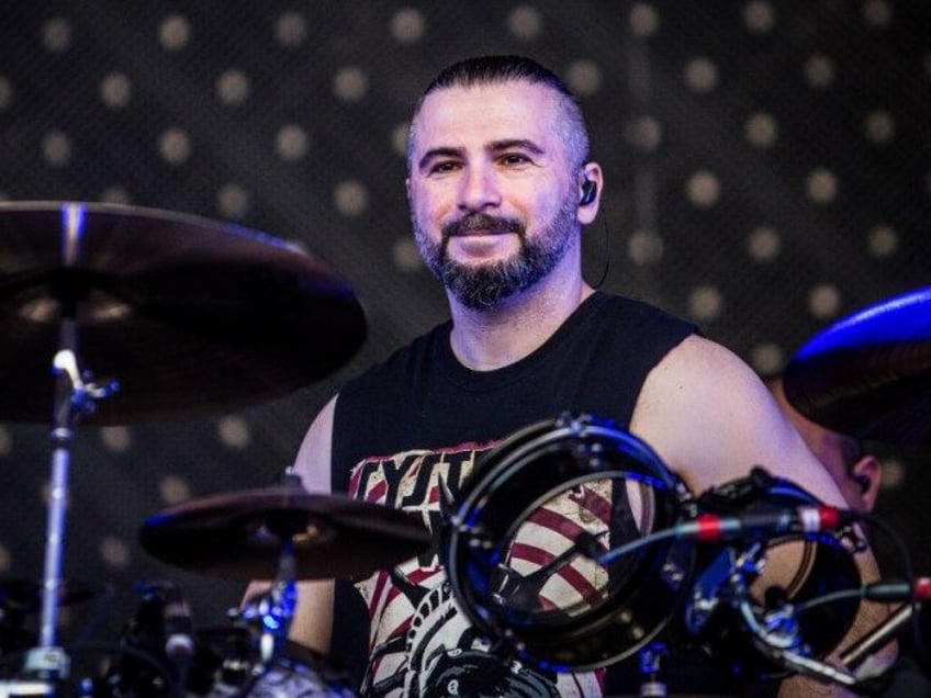 John Dolmayan, drummer of the band System of a Down, in concert at Firenze Rocks Festival.