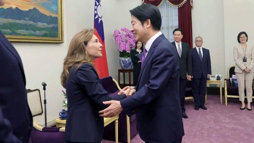 Lisa McClain, secretary-general of the Republican Caucus of the U.S. House of Representatives meets with Taiwan President-elect and Vice President Lai Ching-te in Taipei, Taiwan