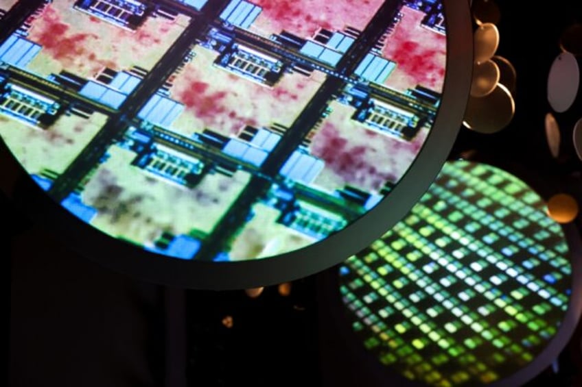 An image of an electronic wafer is displayed at the Taiwan Semiconductor Manufacturing Com