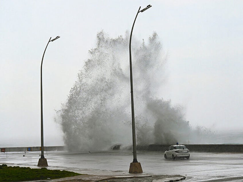 Waves crash against the Malecon promenade in Havana due to the passage of Hurricane Milton