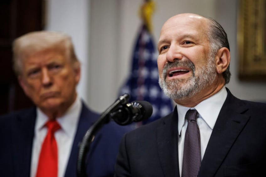 US President Donald Trump, left, and Howard Lutnick, US commerce secretary, during an inve