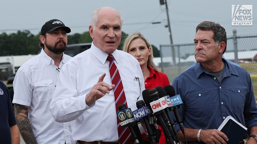 Rep. Mike Kelly (R-PA) speaks to the press alongside US Representatives at the Butler Farm Show in Butler, Pennsylvania