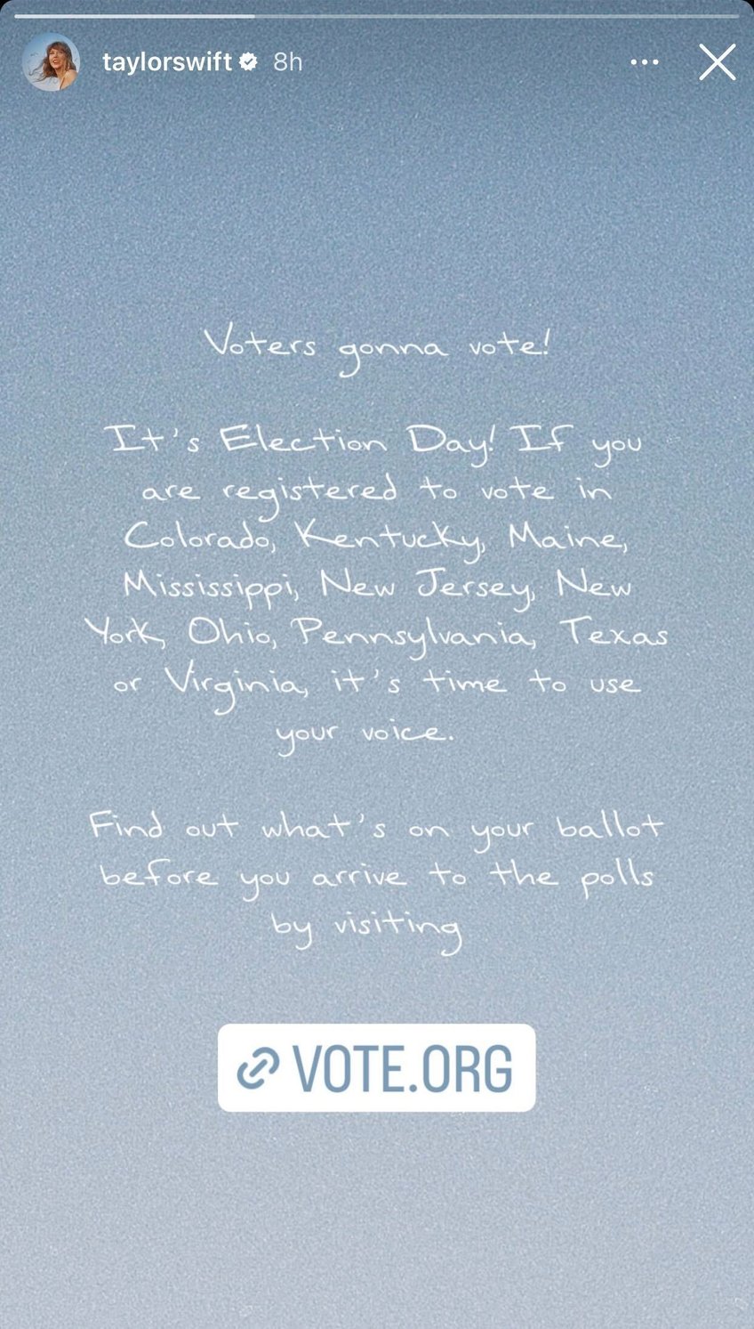 taylor swift calls on fans to hit the polls ahead of major elections in several states