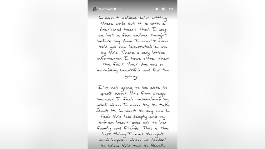 Taylor Swift Instagram message