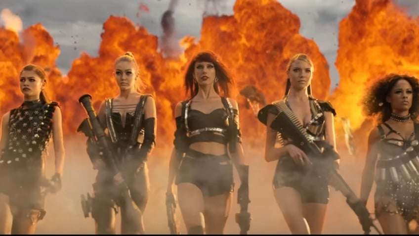 Zendaya, Gigi Hadid, Taylor Swift, Martha Hunt, and Serayah in the "Bad Blood" music video