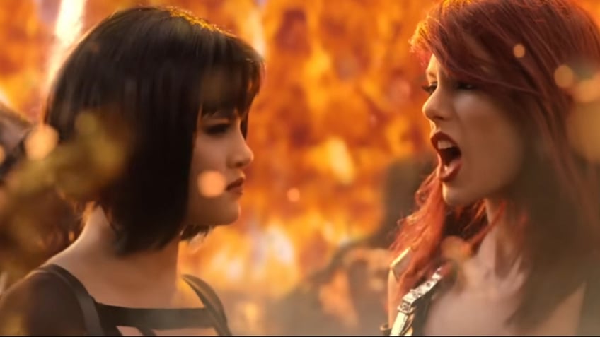 Selena Gomez and Taylor Swift in the "Bad Blood" music video