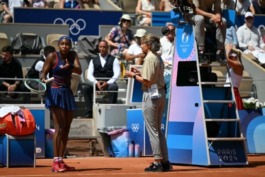 Flashpoint: Coco Gauff speaks with an official after the call goes against her while playi