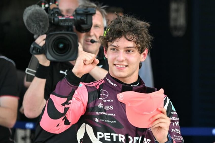 Mercedes' Italian driver Kimi Antonelli grabbed pole position for Saturday's sprint race a
