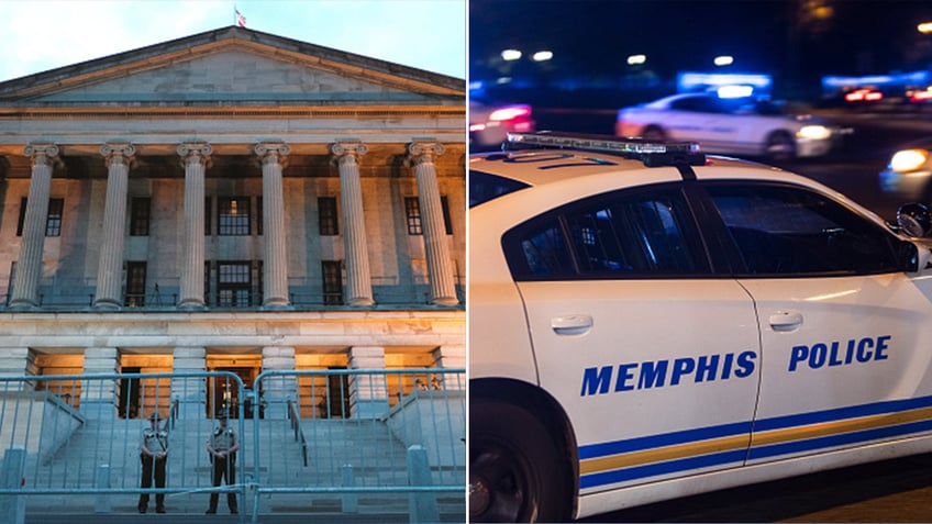 Tennessee State Capitol and Memphis police split image