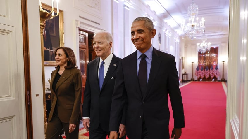 Biden, Harris and Obama together