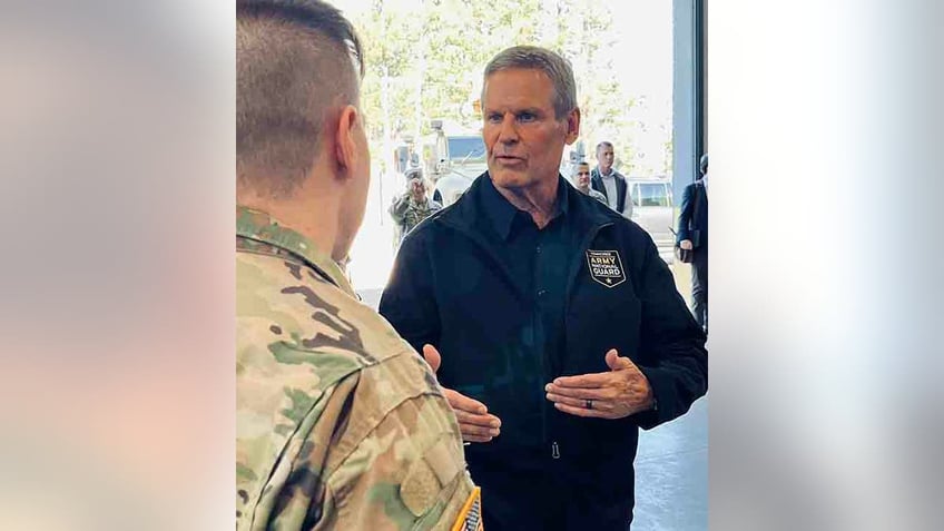 Gov. Bill Lee speaking with National Guardsman