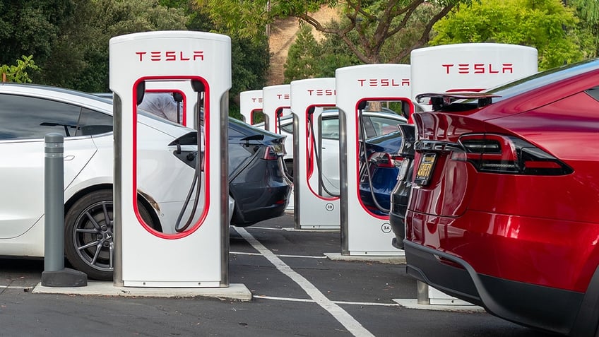 Group of Tesla superchargers in California