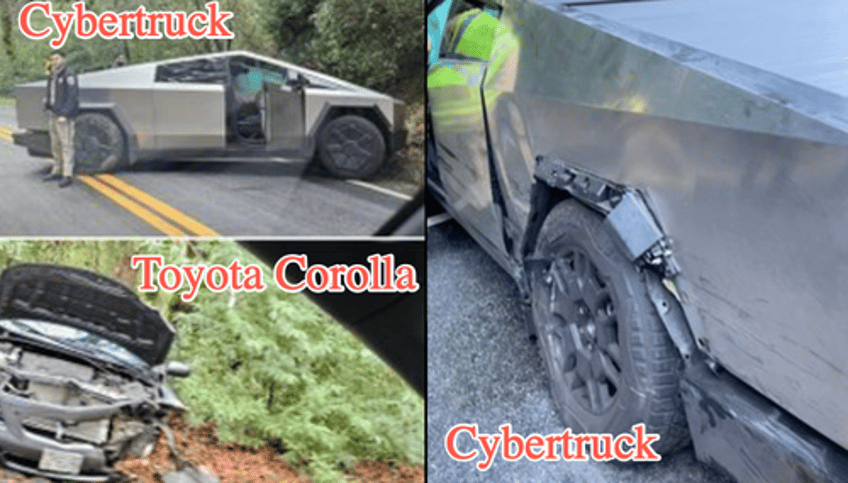 tesla cybertruck vs toyota corolla in real world crash