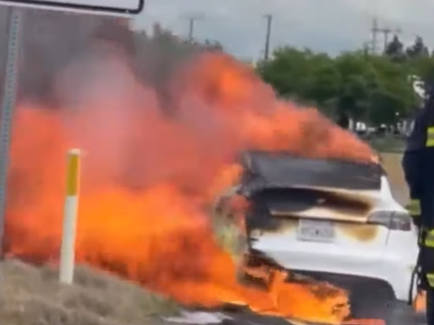 Tesla burning in California