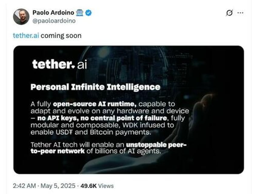 tether ai platform to support bitcoin and usdt payments ceo says