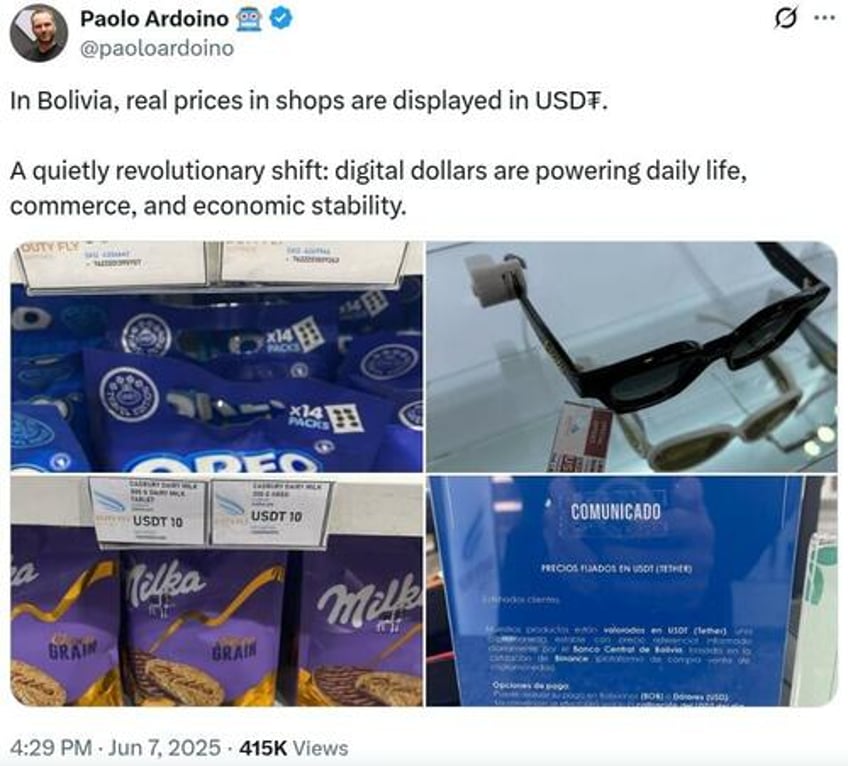 tether usdt stablecoin seen on bolivian store price tags