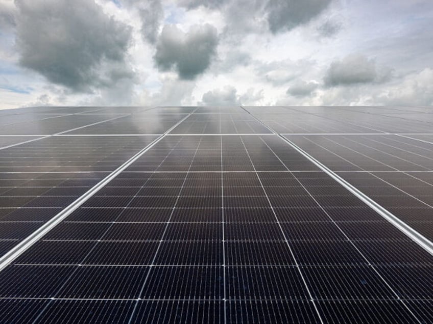 Some of the 19,000 solar panels at the solar power plant construction site in Pithiviers,