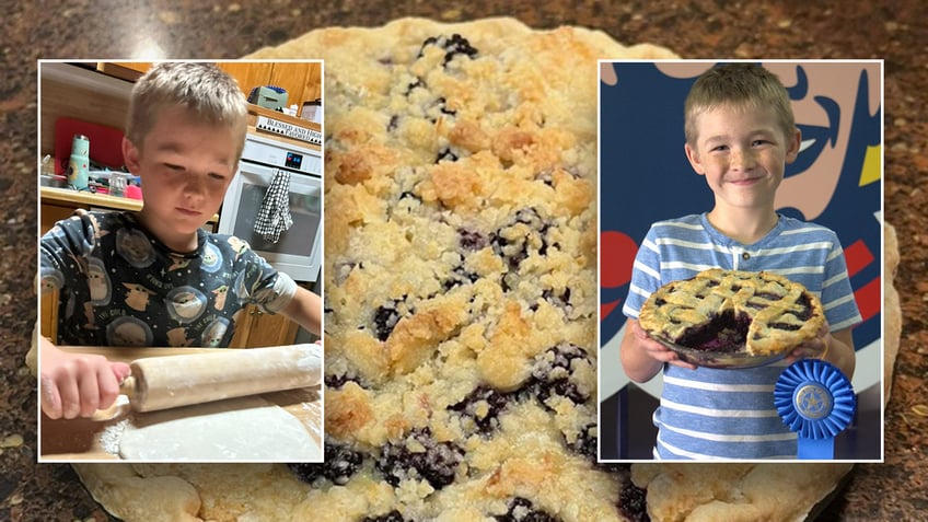 Boy making his pie and winning award