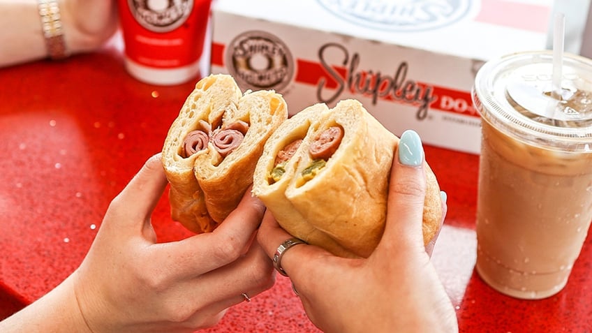 A ham and sausage kolache at Shipley Do-Nuts.