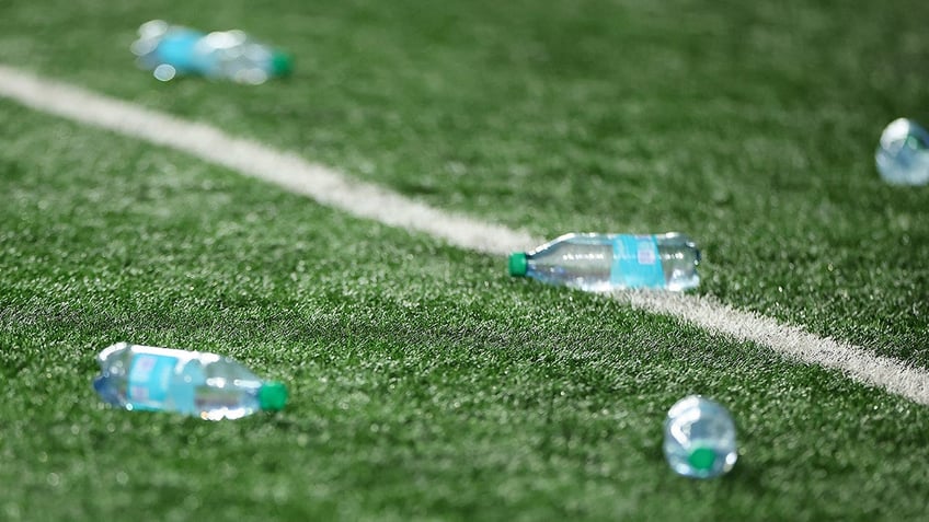 Water bottles on field