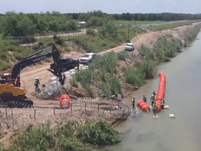 Texas begins construction of a floating border barrier near Eagle Pass, Texas. (Texas Depa