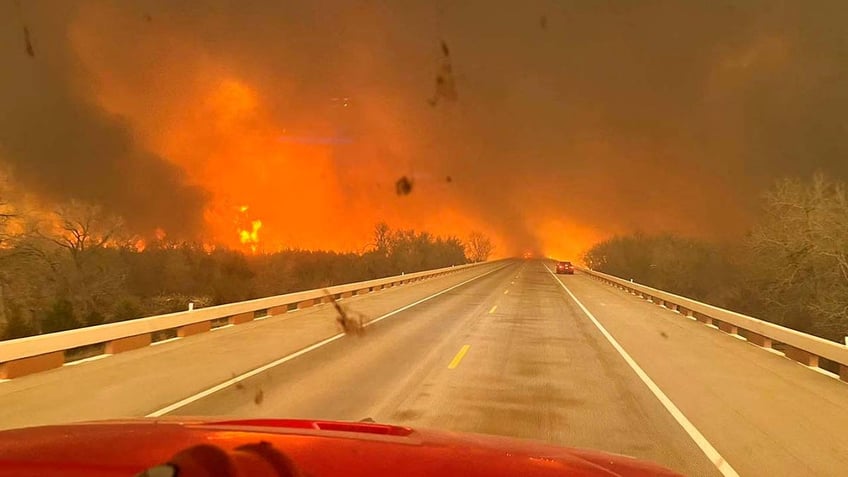 Car drive in smoke